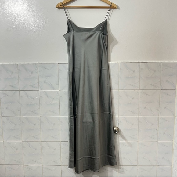 J. Crew 2 Gray Silver Satin 90s Quiet Luxury Minimalist Fairy Midi Slip Dress - Picture 7 of 11